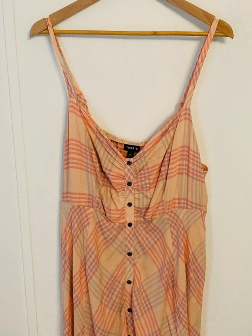 torrid Peach Plaid Challis Button-Front Midi Dress Size 1X Sleeveless - Picture 7 of 16